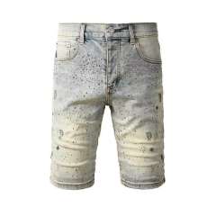 1:1 quality version Silver Ink P-Shape Rhinestone Denim Shorts 28920227