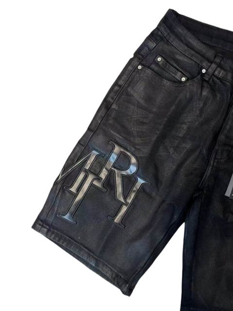 1:1 quality version Pure Black Shiny Faux Leather Pleated Denim Shorts 28920235