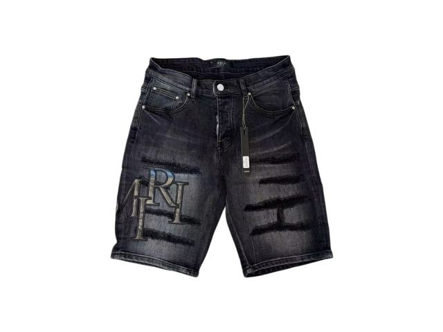 1:1 quality version Logo Patch Horizontal Striped Ripped Denim Shorts 28920234