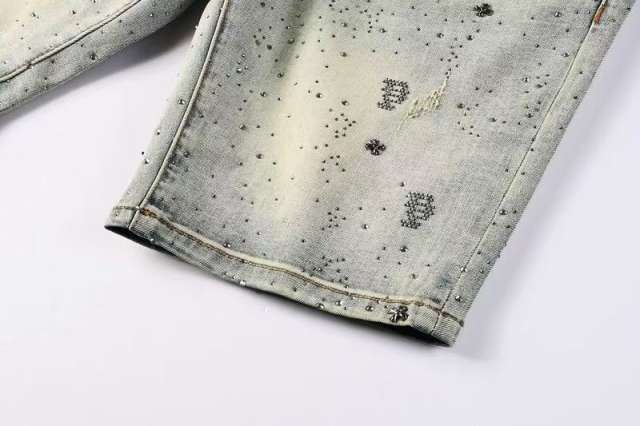 1:1 quality version Silver Ink P-Shape Rhinestone Denim Shorts 28920227