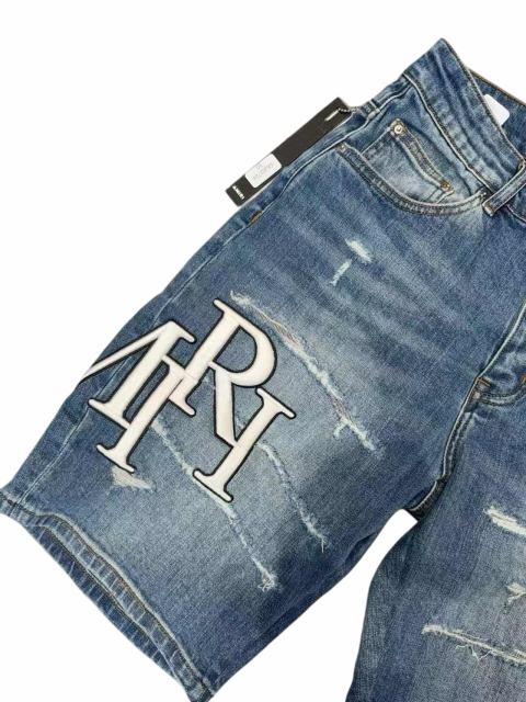 1:1 quality version Fluffy Embroidered Logo Distressed Denim Shorts 28920251