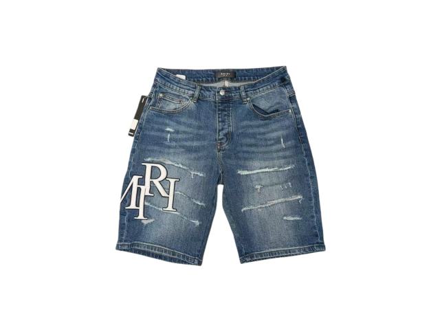 1:1 quality version Fluffy Embroidered Logo Distressed Denim Shorts 28920251