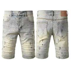 1:1 quality version Silver Ink P-Shape Rhinestone Denim Shorts 28920227