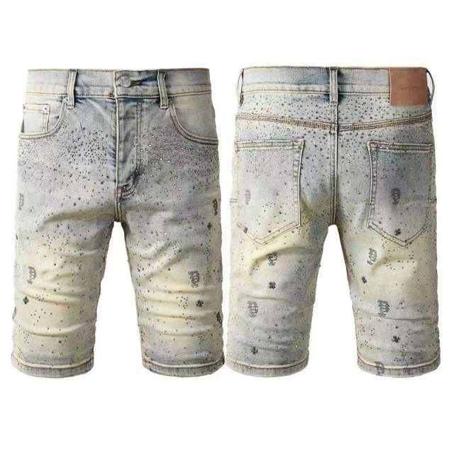 1:1 quality version Silver Ink P-Shape Rhinestone Denim Shorts 28920227