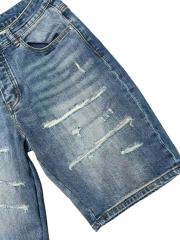 1:1 quality version Fluffy Embroidered Logo Distressed Denim Shorts 28920251