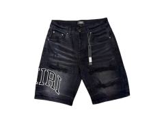 1:1 quality version Curved Embroidered Logo Distressed Denim Shorts 28920241