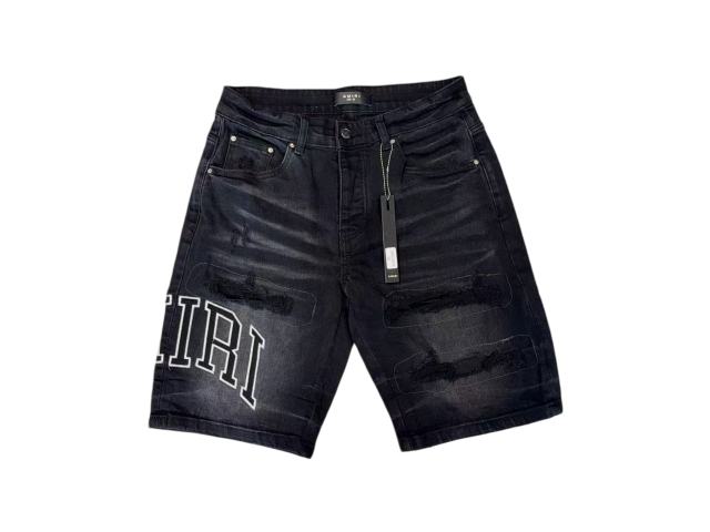 1:1 quality version Curved Embroidered Logo Distressed Denim Shorts 28920241