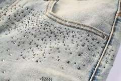 1:1 quality version Silver Ink P-Shape Rhinestone Denim Shorts 28920227