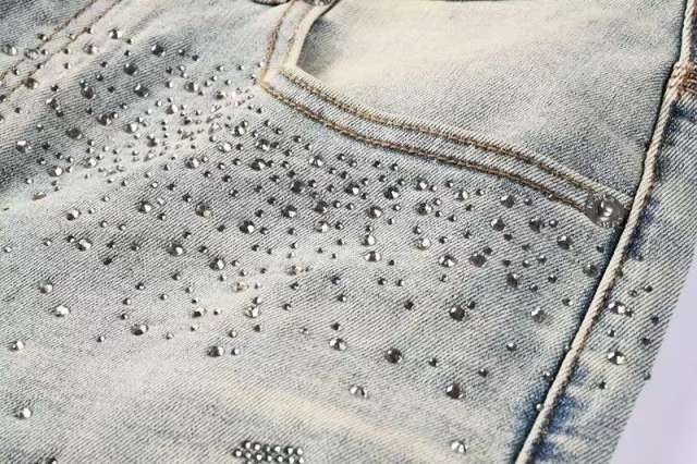 1:1 quality version Silver Ink P-Shape Rhinestone Denim Shorts 28920227
