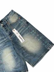 1:1 quality version Side Double Column Colorful Hot Drilling Denim Shorts 2 colors 28920223
