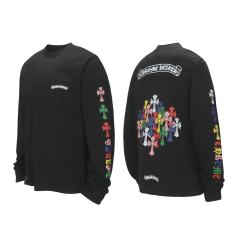 Chr0me Hearts Long-Sleeve Multi-Crosses Black White T-Shirt