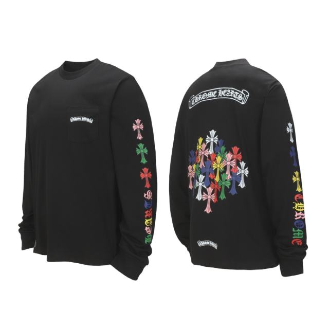 Chr0me Hearts Long-Sleeve Multi-Crosses Black White T-Shirt