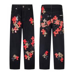 Chr0me Hearts CH Leopard Cross Pants Black Jeans