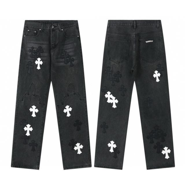 Chr0me Hearts CH White Cross Pants Black Jeans