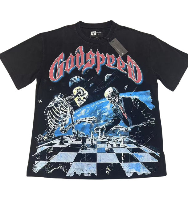 28302660 Skeletons Playing Chess Against the Game Printed Washed Version Tee