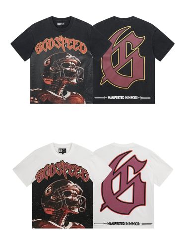 28357132 Rugby Skull Athlete Print Washed Version Tee 2 colors