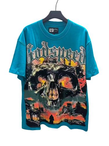 Flame Skeleton Ruined City Print Washed Version Tee 2 colors 28576259