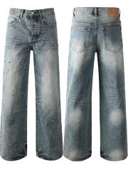 1:1 Quality Version Purple Rhinestone Baggy Jeans