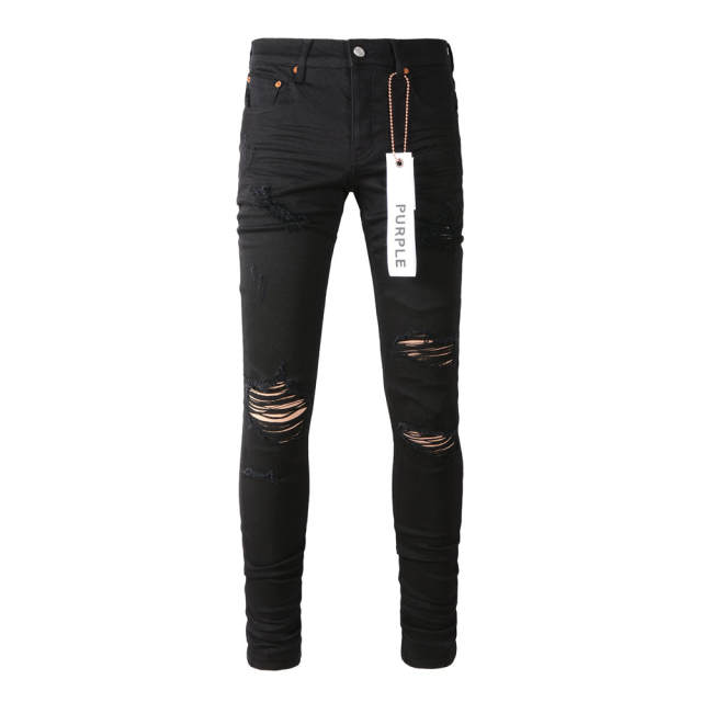 #9022 1:1 PURPLE BRΑND Black Cut Clean Fits Jeans
