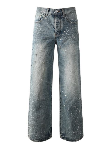 1:1 Quality Version Purple Rhinestone Baggy Jeans
