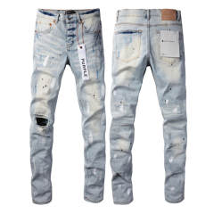 #9006 1:1 PURPLE BRΑND Light Indigo Cut Denim Jeans