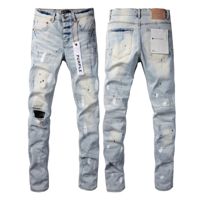#9006 1:1 PURPLE BRΑND Light Indigo Cut Denim Jeans