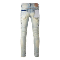 #9007 1:1 PURPLE BRΑND Light Indigo Cut Denim Jeans
