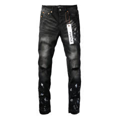 #9002 1:1 PURPLE BRΑND Black Splatter Ink Jeans