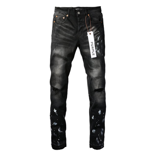 #9002 1:1 PURPLE BRΑND Black Splatter Ink Jeans