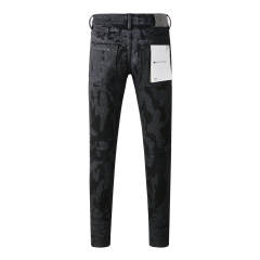 #9026 1:1 PURPLE BRΑND Black Snake Skin Jeans