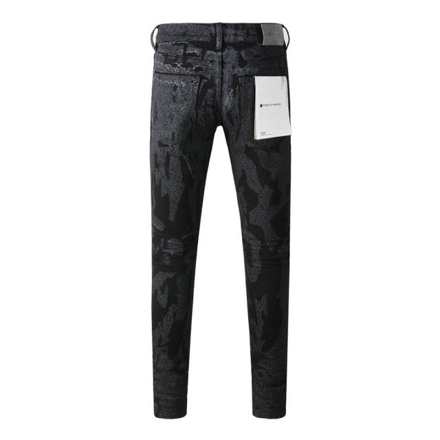 #9026 1:1 PURPLE BRΑND Black Snake Skin Jeans