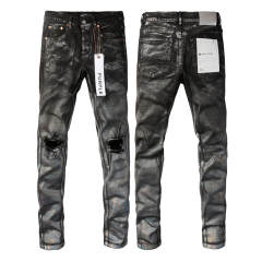 #9028 1:1 PURPLE BRΑND Black Silver Coating Jeans