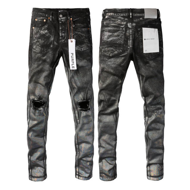 #9028 1:1 PURPLE BRΑND Black Silver Coating Jeans
