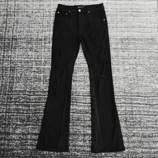 1:1 Quality Purple Brand Mens Distressed Black Flare Black Bootcut Jeans