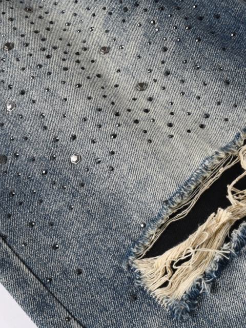 1:1 Quality Version Purple Rhinestone Baggy Jeans