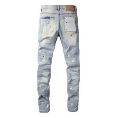 #9006 1:1 PURPLE BRΑND Light Indigo Cut Denim Jeans