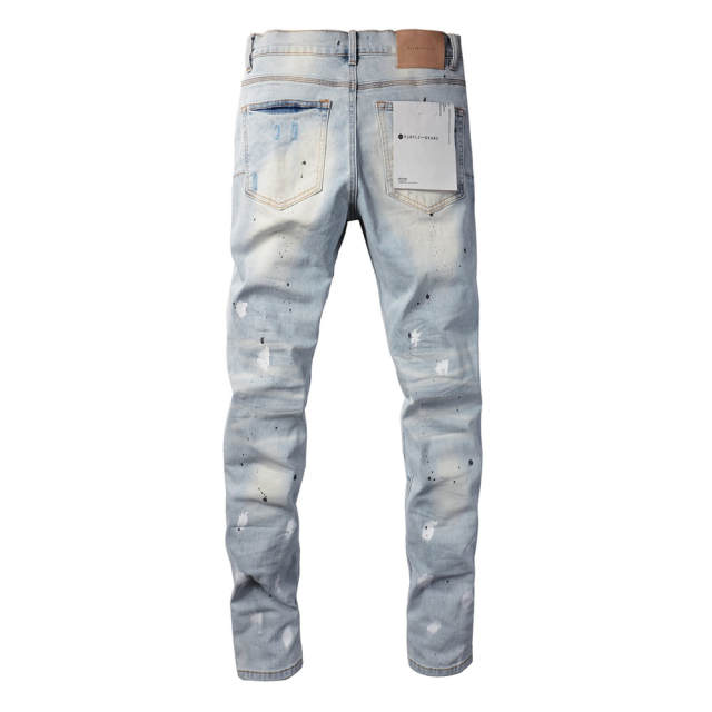 #9006 1:1 PURPLE BRΑND Light Indigo Cut Denim Jeans