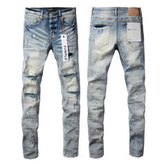 #9003 1:1 PURPLE BRΑND Light Indigo Cut Denim Jeans