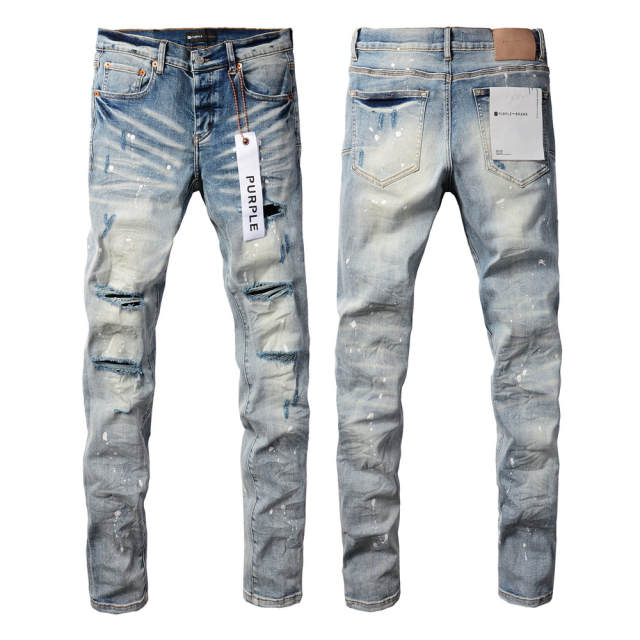 #9003 1:1 PURPLE BRΑND Light Indigo Cut Denim Jeans