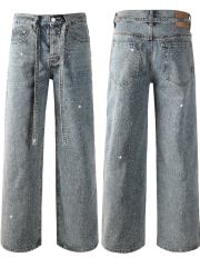 1:1 Quality Version Purple Rhinestone Baggy Jeans
