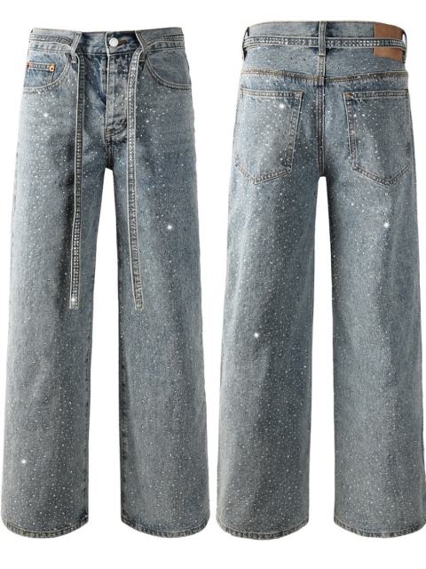 1:1 Quality Version Purple Rhinestone Baggy Jeans