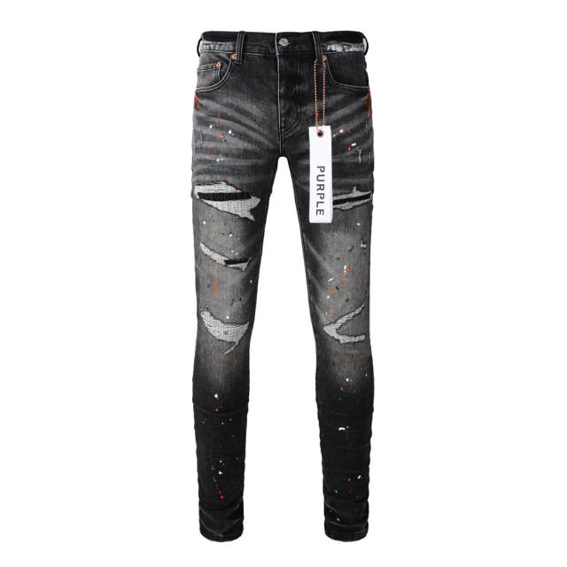 #9018 1:1 PURPLE BRΑND Black Destroy Denim Jeans