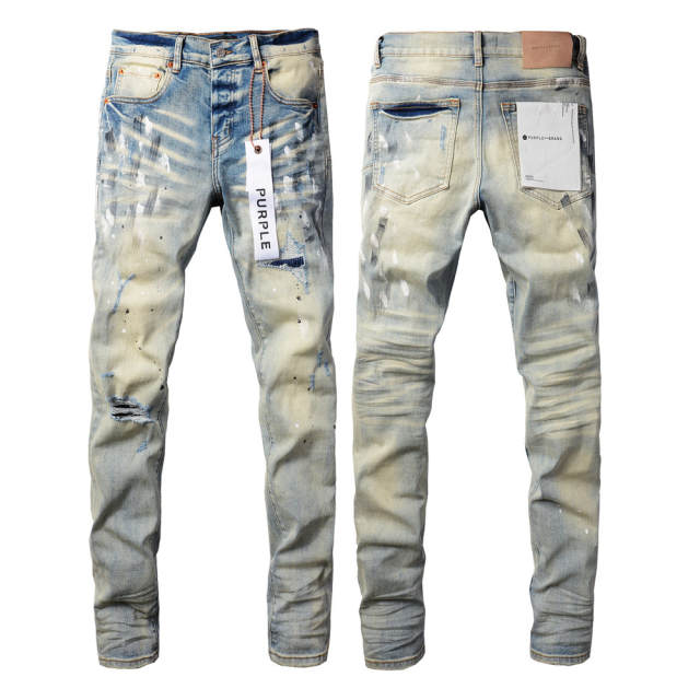 #9007 1:1 PURPLE BRΑND Light Indigo Cut Denim Jeans