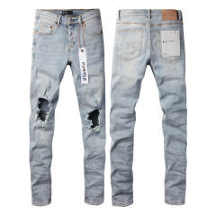 #9010 1:1 PURPLE BRΑND Light Indigo Big Hole Denim Jeans