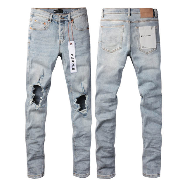#9010 1:1 PURPLE BRΑND Light Indigo Big Hole Denim Jeans