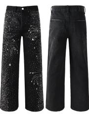 1:1 Quality Version Purple Rhinestone Baggy Jeans