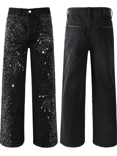 1:1 Quality Version Purple Rhinestone Baggy Jeans