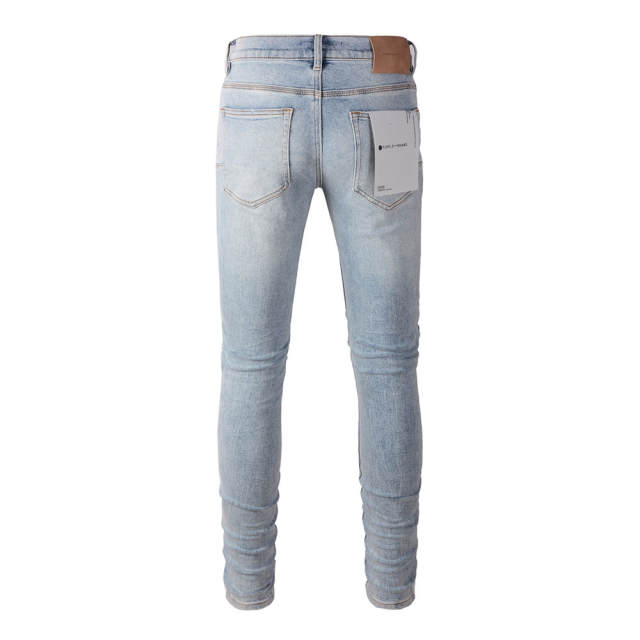 #9010 1:1 PURPLE BRΑND Light Indigo Big Hole Denim Jeans