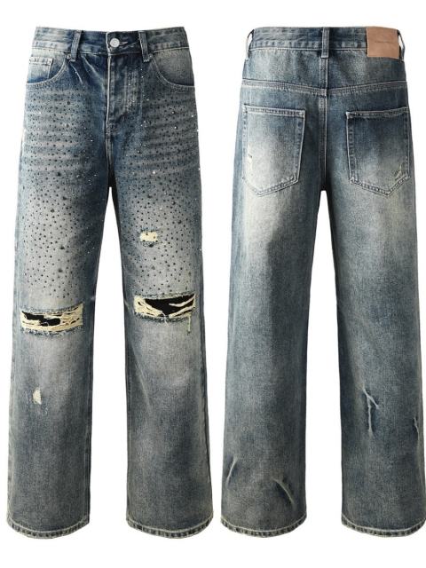 1:1 Quality Version Purple Rhinestone Baggy Jeans