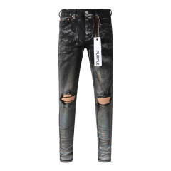#9028 1:1 PURPLE BRΑND Black Silver Coating Jeans